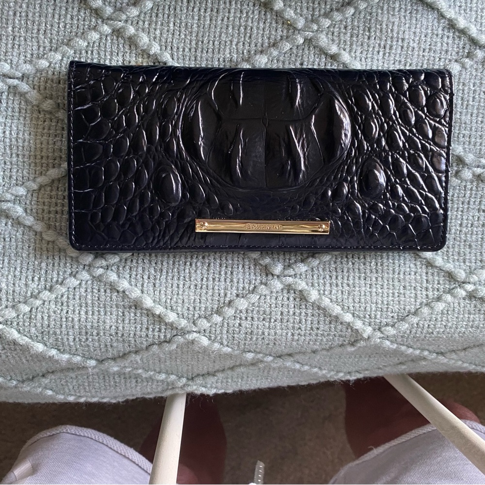 Brahmin Black Ady Crocodile Embossed Wallet with Gold Hardware Black